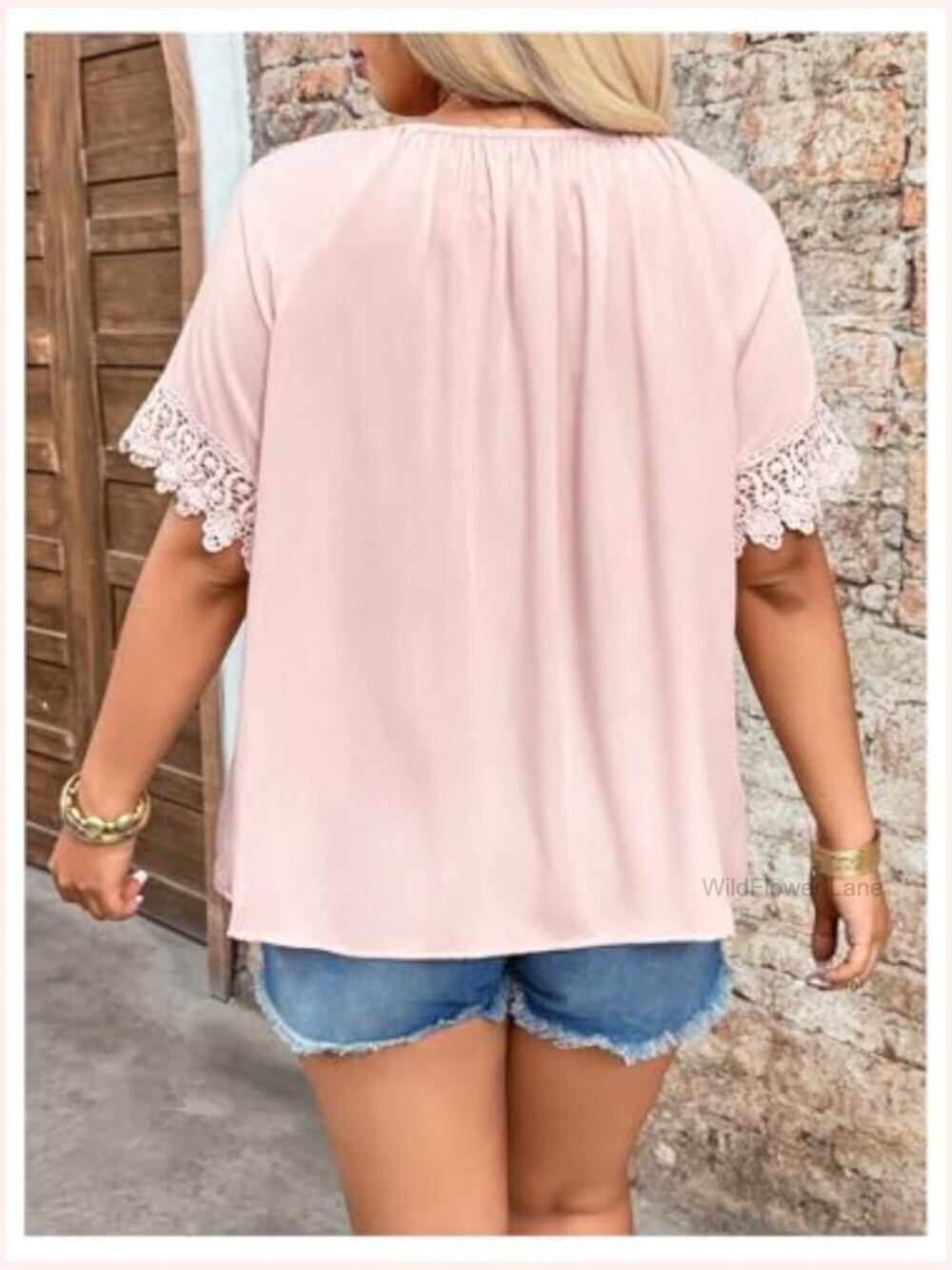 Plus Size Lace V Neck Blouse Short Sleeve Bow Tie Front Casual Summer Top - Picture 2 of 5